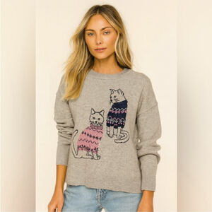 Double Knit Novelty Cat sweater from Beldinni Grey kitties graphic design Sz L
